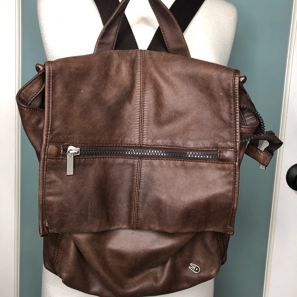 Brown European vegan leather backpack